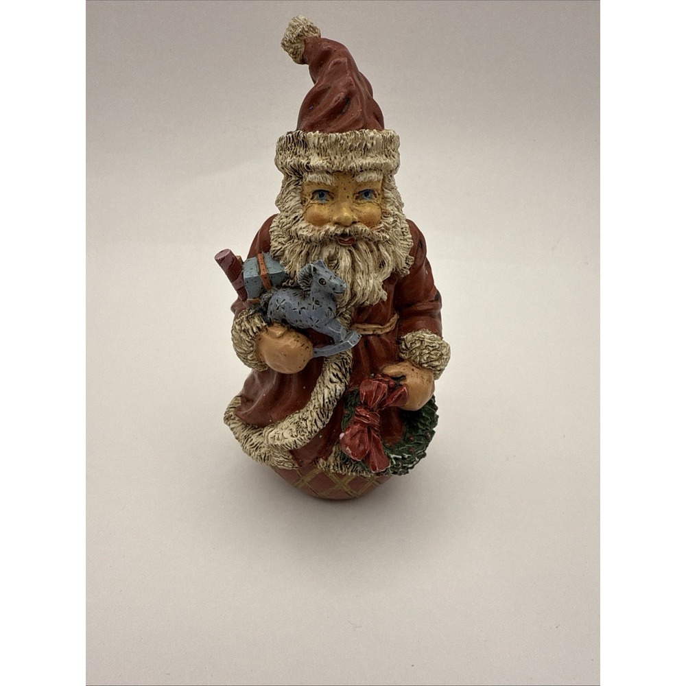 Vintage Noble Arts Santa Claus Figurine 4.5" Tall #117 with toys and wreath box